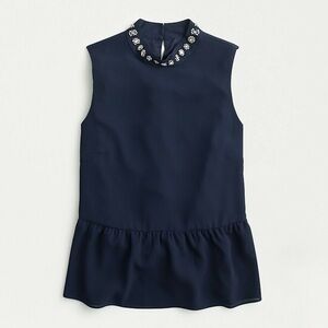 J. Crew Dark Blue Sleeveless Women’s Top with Embellished Collar XS
